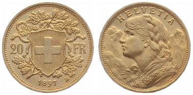 20 Franken 1897 B - Vreneli